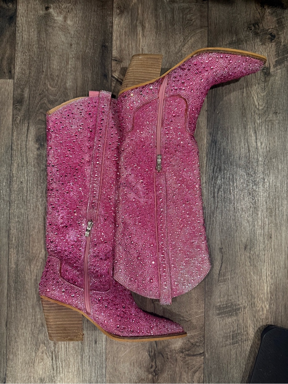 Embellished Pink Knee-High Western Heeled Boots